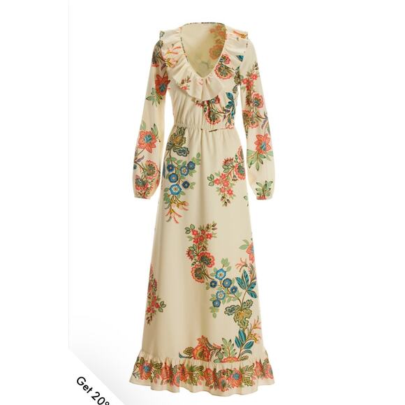 Boston Proper Boho Floral V Neck Ruffle Long Sleeve Maxi Size 12 - Picture 2 of 9
